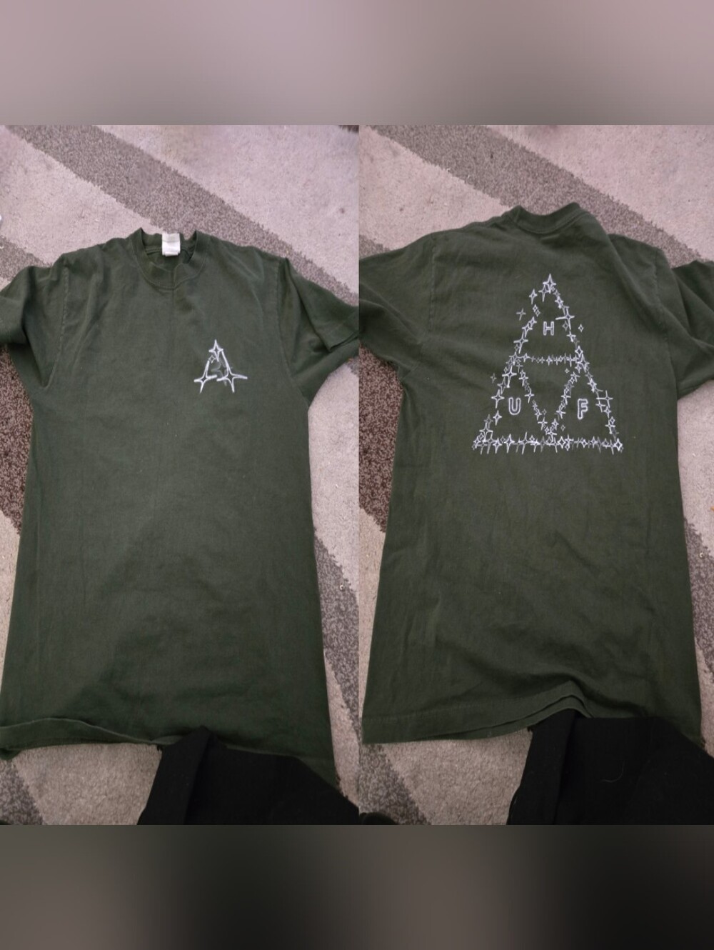 HUF Olive Green Short Sleeve Tee with White Triangle Logo